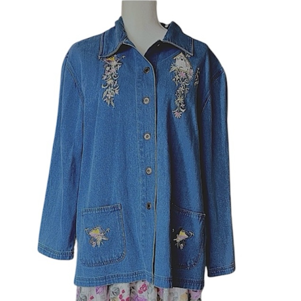 Vintage Jacket PASSION embroidered floral birds Size Large